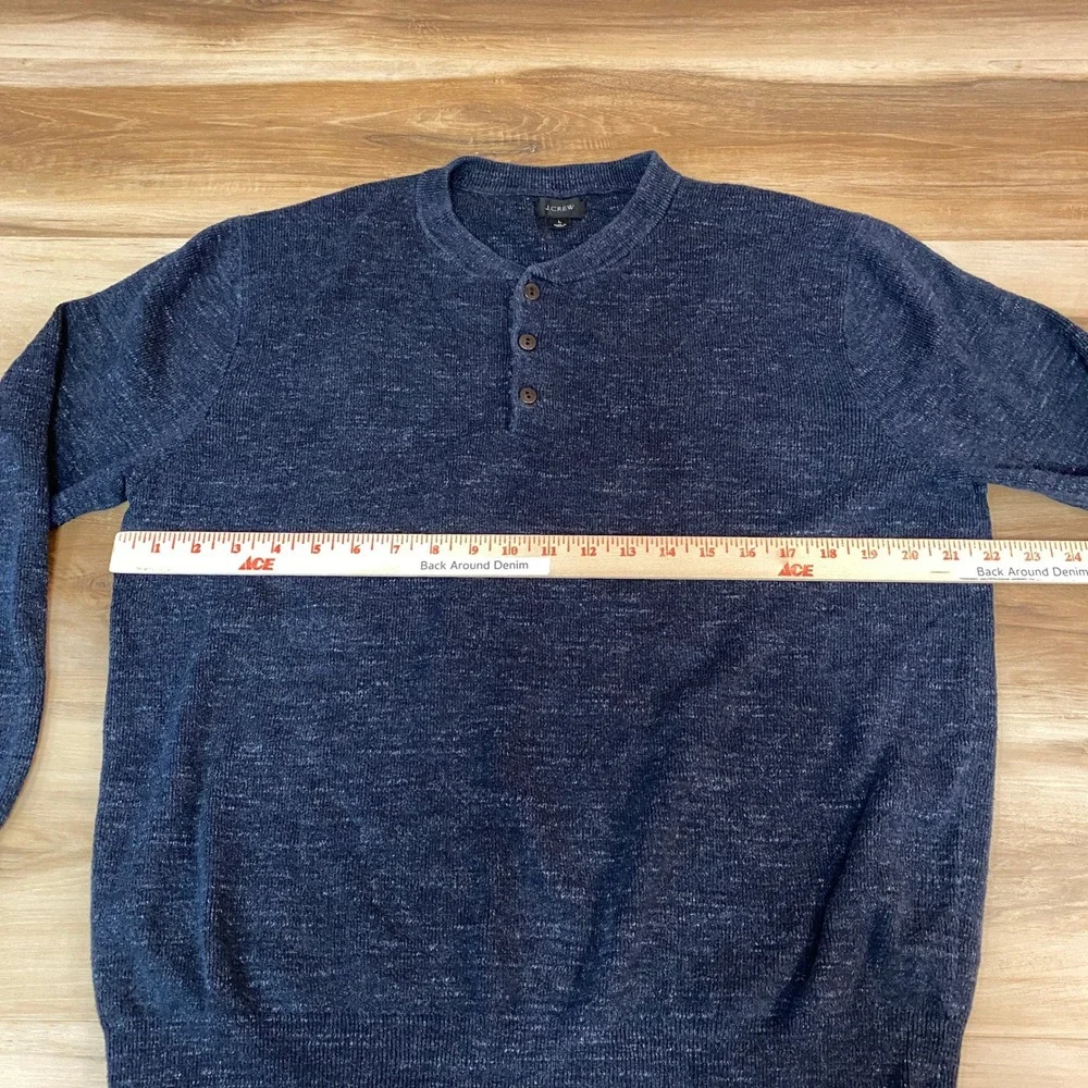 J. Crew Sweater Mens Large Navy‎ Blue Marled Knit Henley 100% Cotton